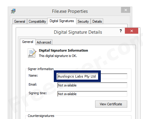 Screenshot of the Auslogics Labs Pty Ltd certificate